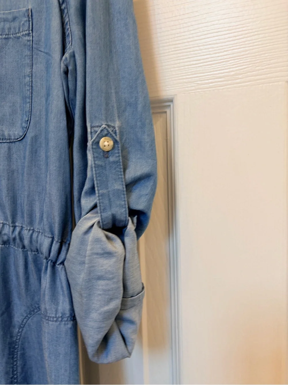 Athleta Light Blue Denim Midi Shirt Dress with Tie Waist - Picture 4 of 5